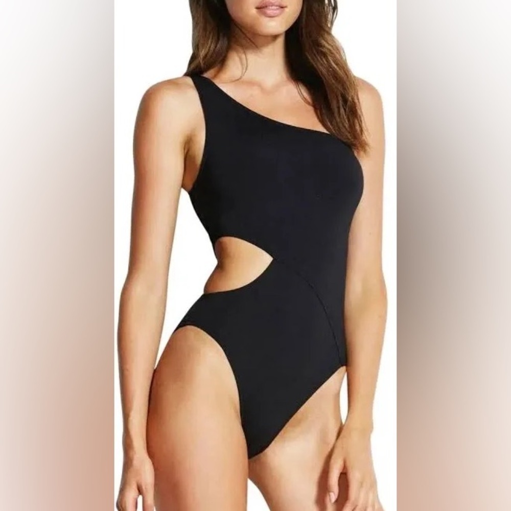 Seafolly Australia One-Shoulder Cutout One Piece Swimsuit Size 16